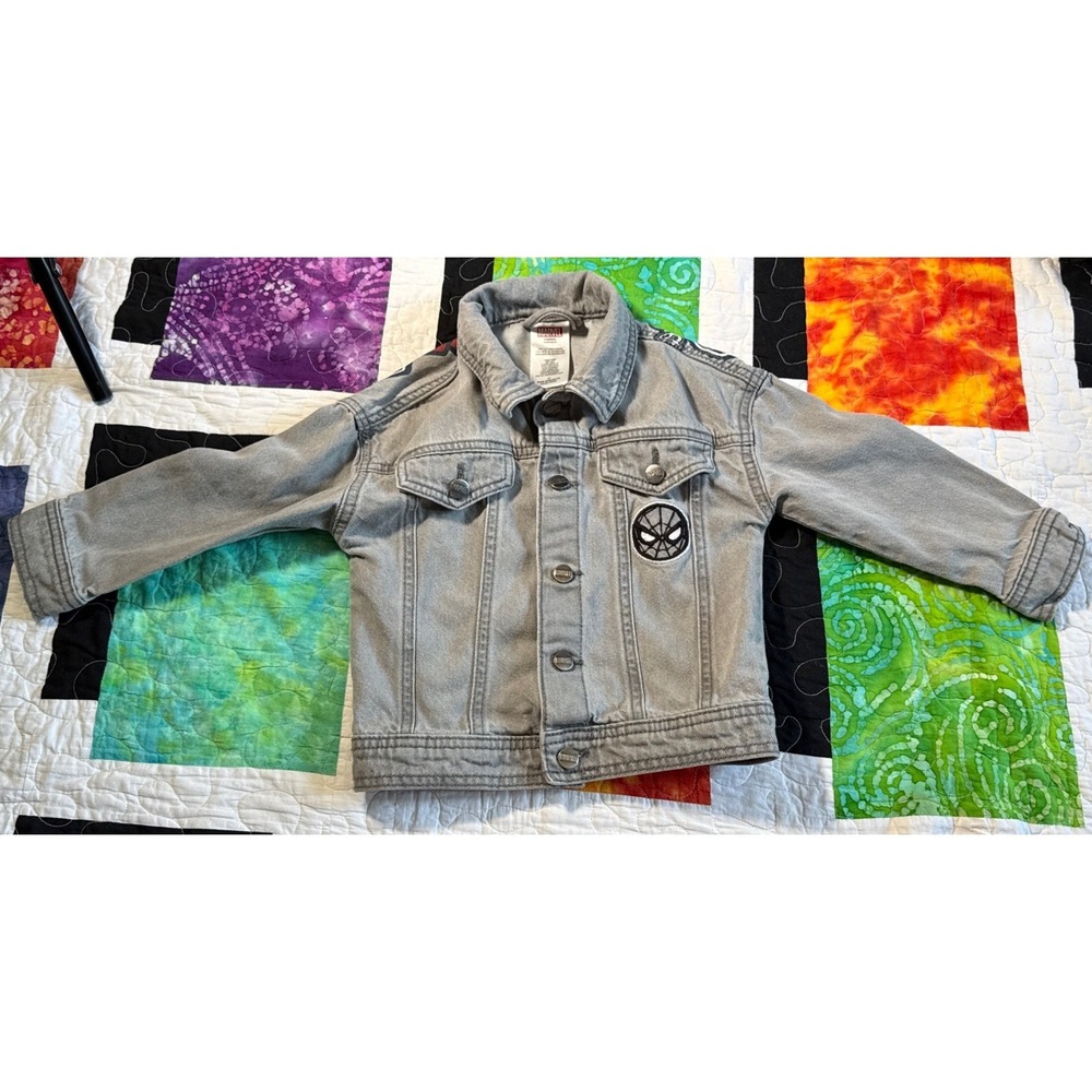 Marvel Spider Man Jean Jacket Gray Denim Coat Logo Kids Boys Size 4T Button Up